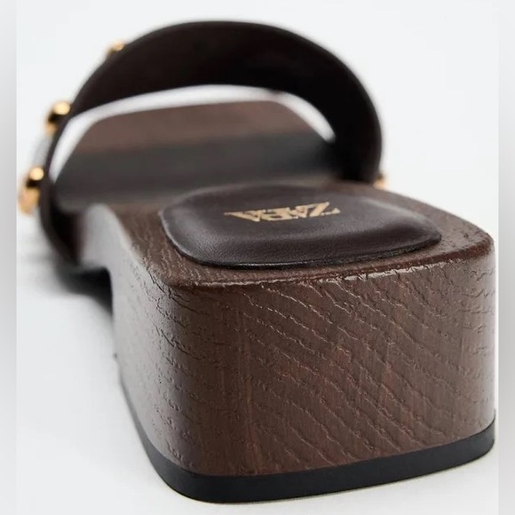 ZARA Studded Leather Heeled Sandals - Picture 8 of 9